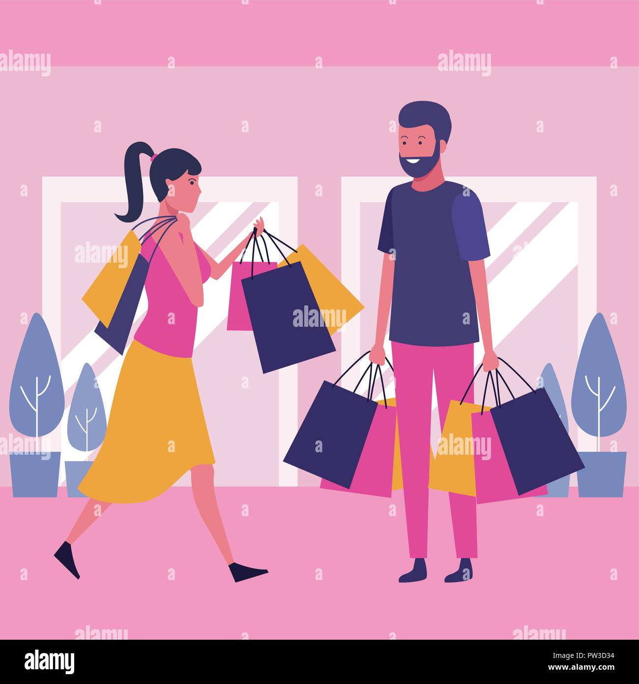 people with shopping bags at mall cartoon vector illustration graphic  design Stock Vector Image & Art - Alamy