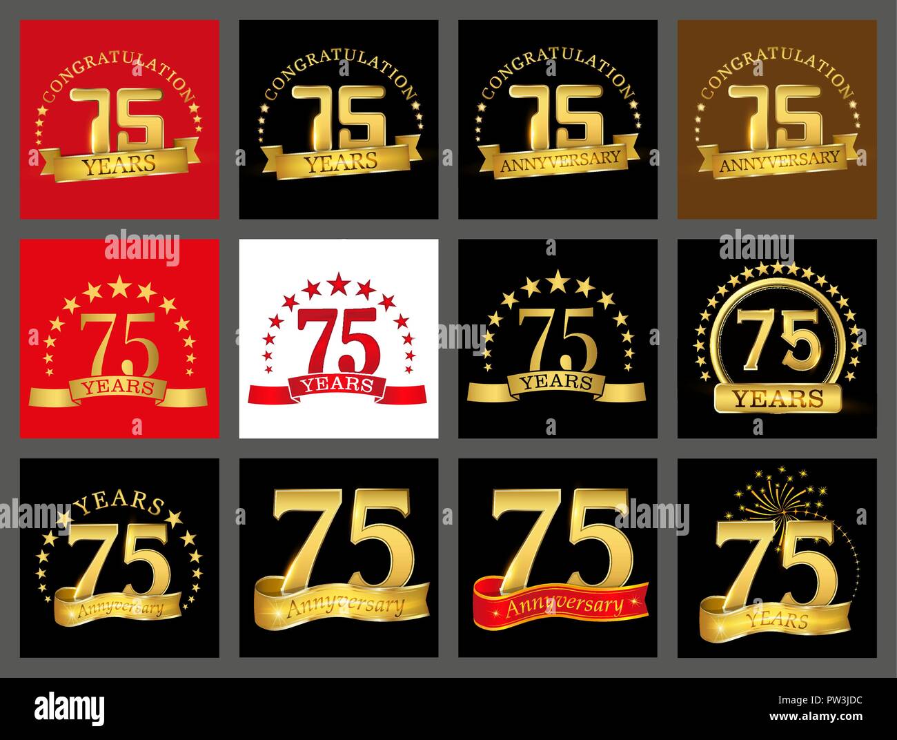 Set of number seventy five year (75 year) celebration design ...