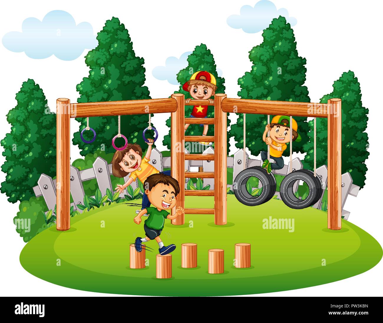 Happy kids playing in park illustration Stock Vector Image & Art - Alamy