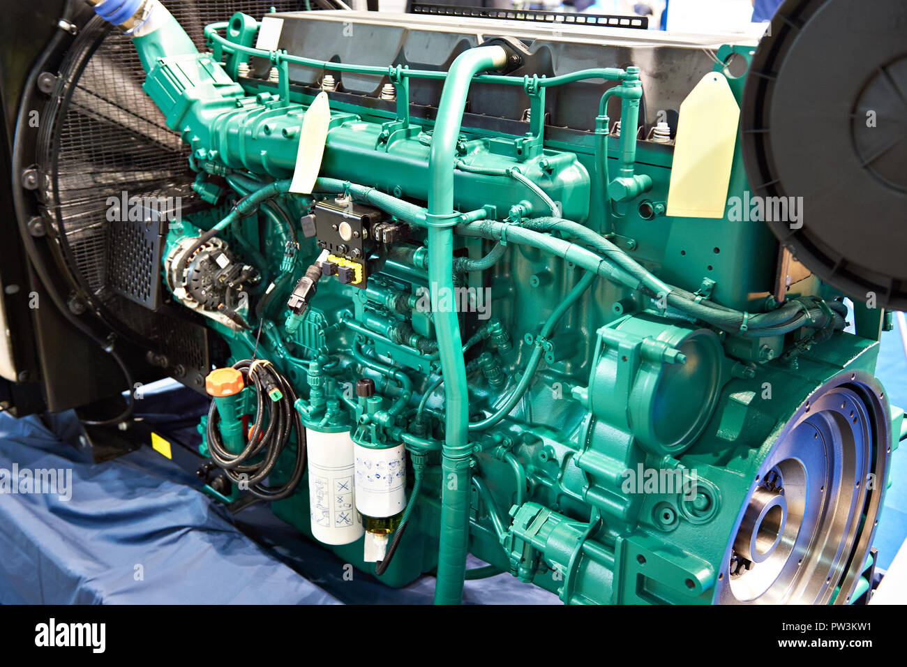 Industrial diesel engine in green paint Stock Photo Alamy