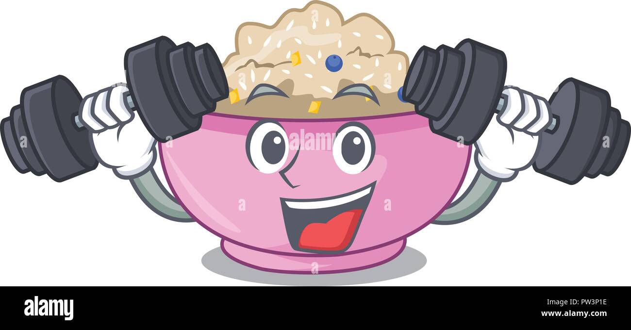 Fitness character a bowl of oatmeal porridge Stock Vector