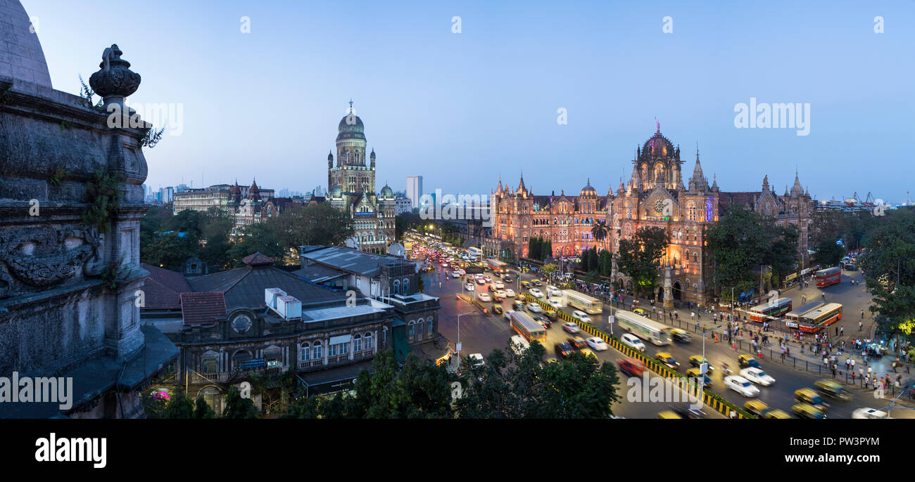 India, Mumbai, Maharashtra, Chhatrapati Shivaji Maharaj Terminus railway station (CSMT), (formerly Victoria Terminus), UNESCO World Heritage Site Stock Photo