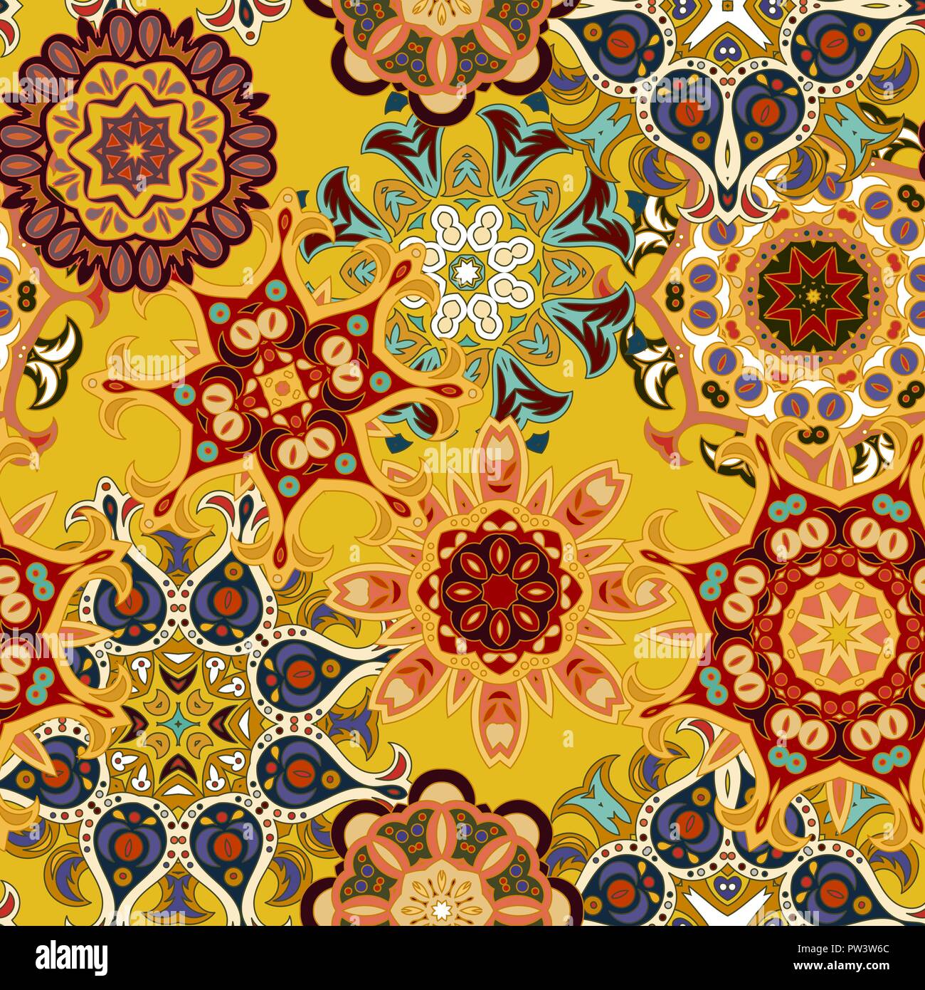 Seamless multicolor pattern with oriental mandalas. Islam, Arabic ...