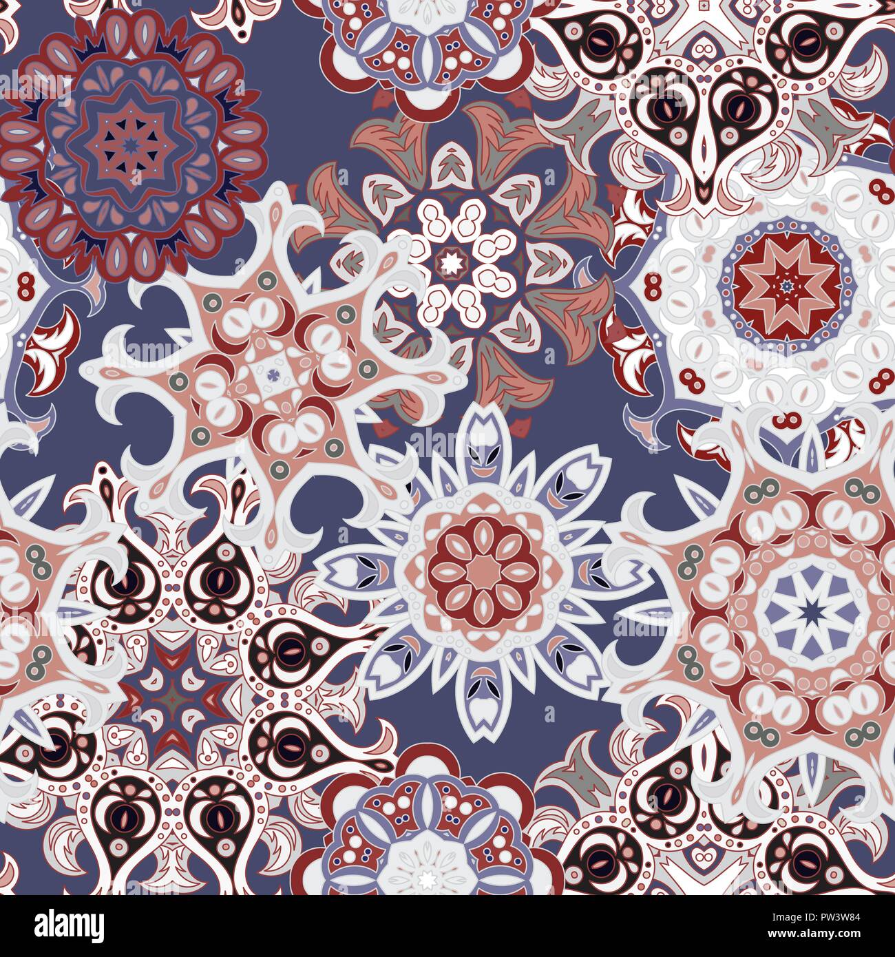 Seamless Multicolor Pattern With Oriental Mandalas Islam Arabic