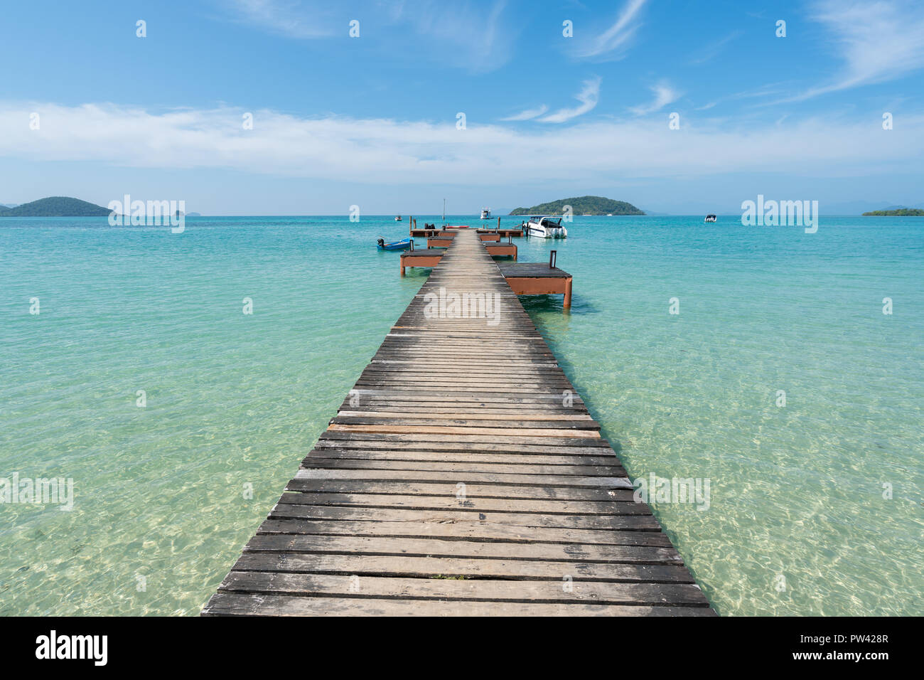 Wooden pier in Phuket, Thailand. Summer, Travel, Vacation and Holiday concept. Stock Photo