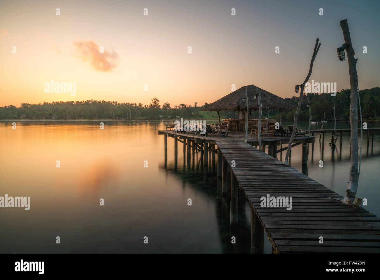 Wooden pier and hut in Phuket, Thailand. Summer, Travel, Vacation and Holiday concept. Stock Photo