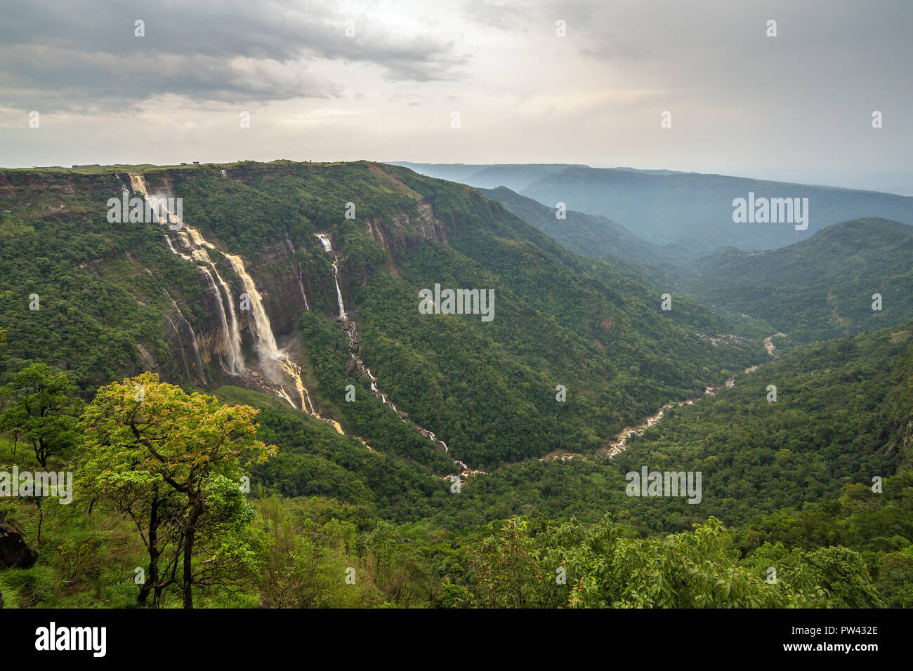 Cherrapunjee, Meghalaya, India. Иeautiful panorama of the Seven Sisters waterfalls near the town of Cherrapunjee in Meghalaya, North-East India. Stock Photo