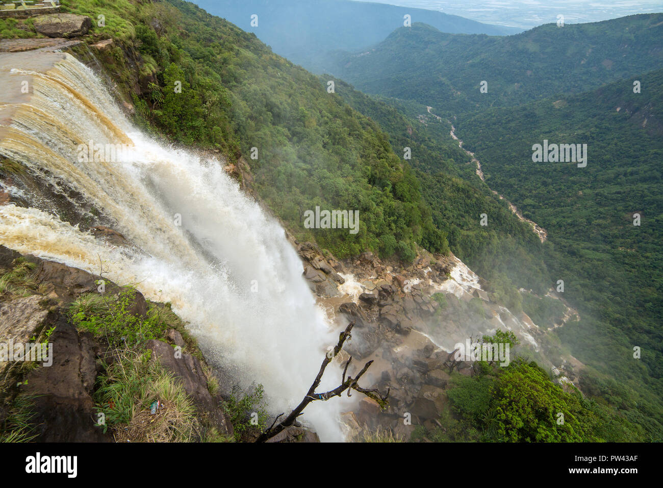 Seven Sisters waterfalls near the town of Cherrapunjee in Meghalaya, North-East India. Stock Photo