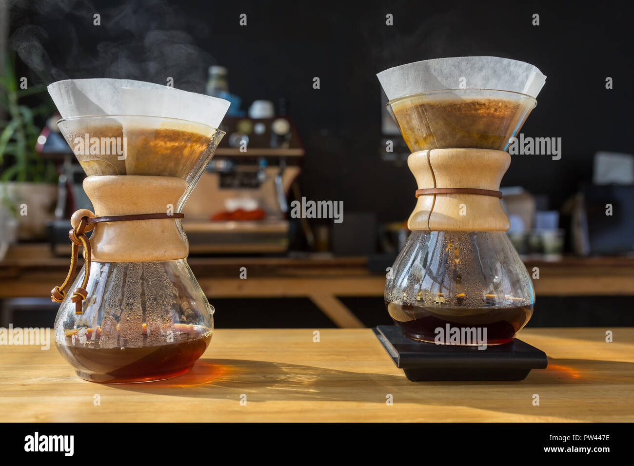 Close-up of brewing coffee process Stock Photo