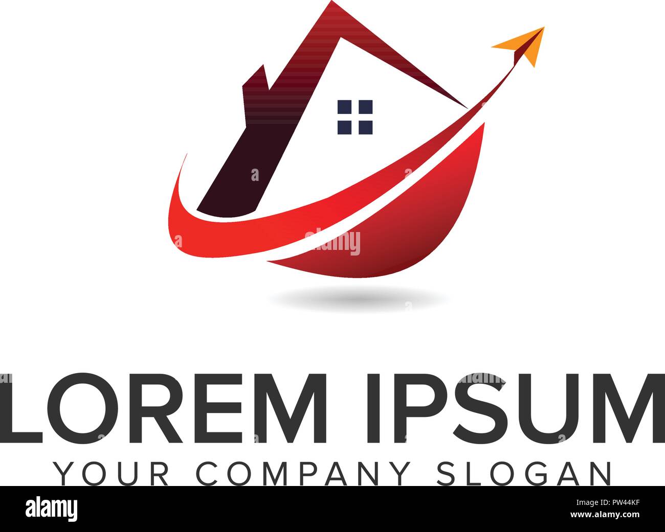 home with airplane paper logo. real estate logo design concept template