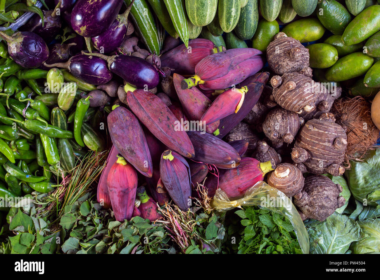 Banana flowers on a stall at the market in Meghalaya state, Northeast India Stock Photo Alamy