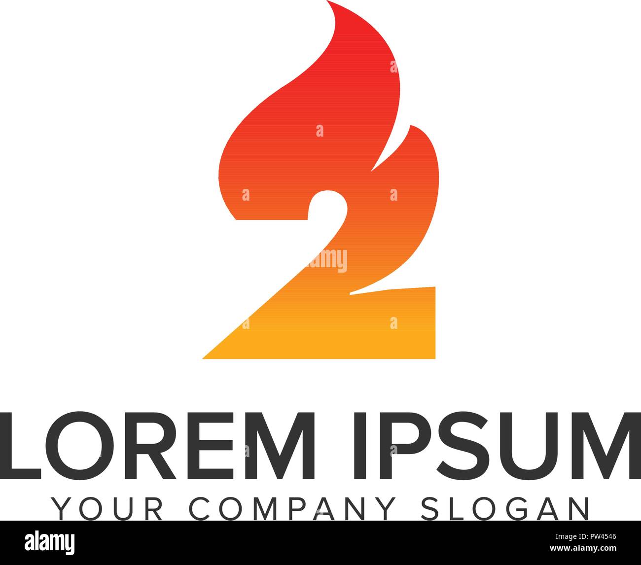 Number 2 ignition Flame logo design concept template. fully editable