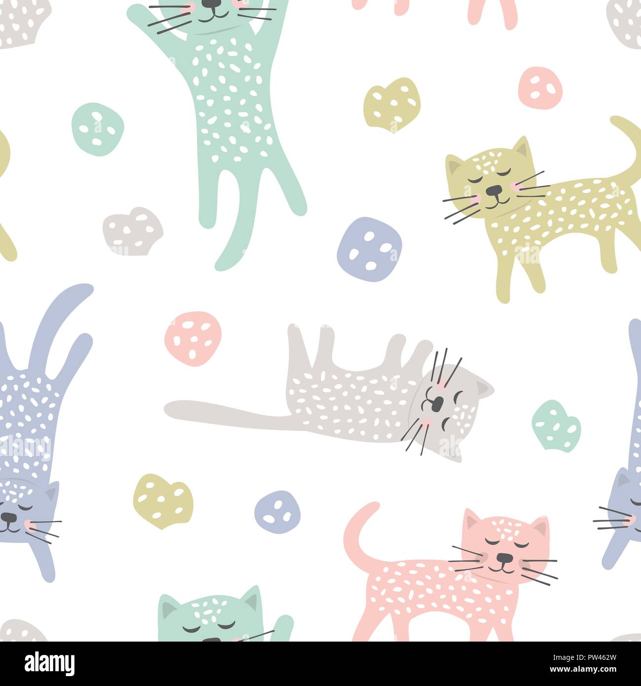 Childish seamless pattern with cats. Creative texture for fabric Stock Vector