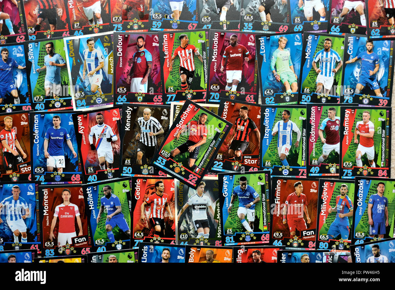 English Premier League Topps Match Attax trading cards Stock Photo