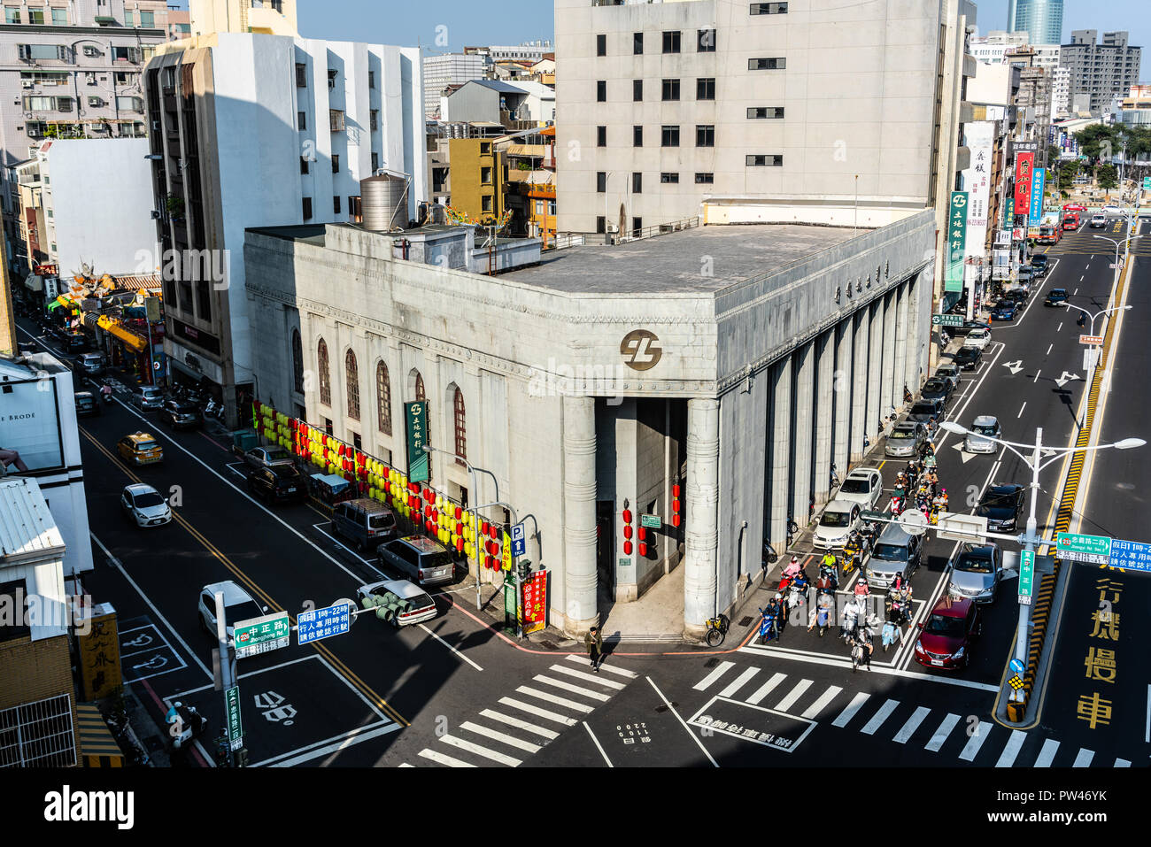 20 February 2018, Tainan Taiwan : Aerial top view of the 1928 Land Bank neoclassical style building in Tainan Taiwan Stock Photo