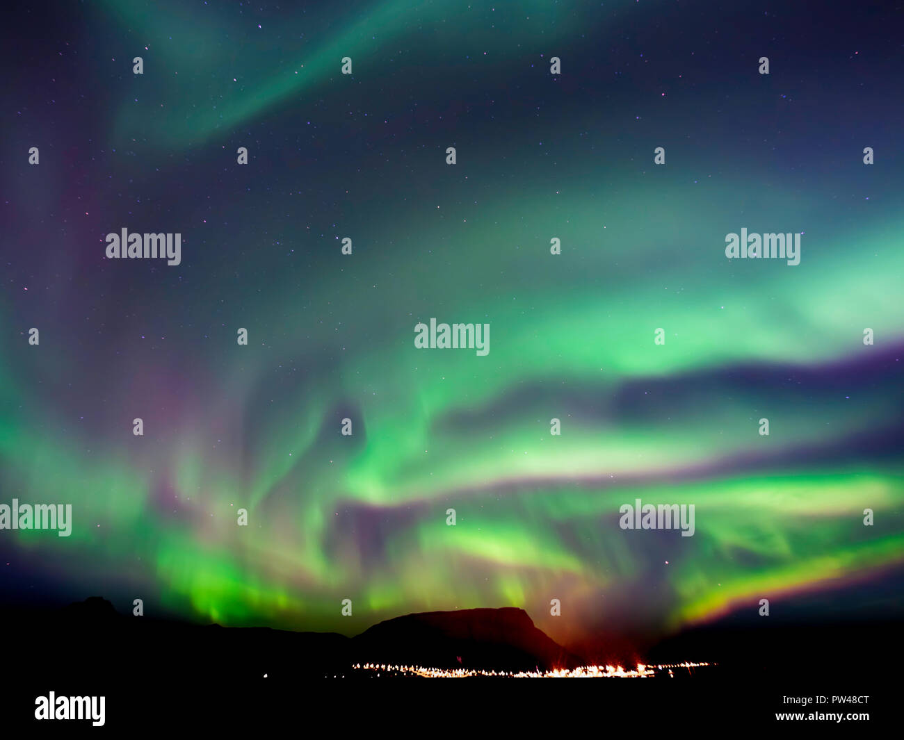 Northern Light dancing across the Icelandic Sky in September Stock Photo
