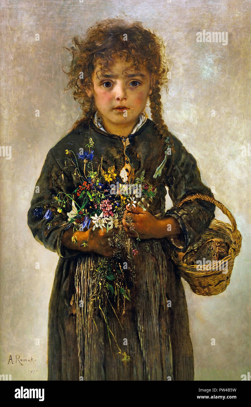 Peasant Girl with Bread Basket and Alpine Flowers, 1877 by Anton Romako