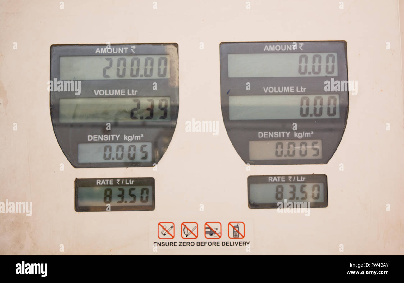Showing petrol fuel price on a gas station board in india Stock Photo