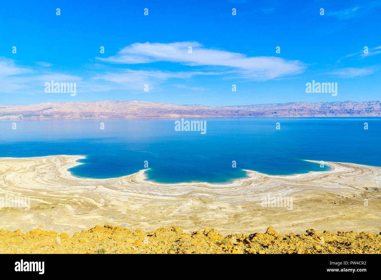Landscape of the coastline Dead Sea, between Israel and Jordan Photo -