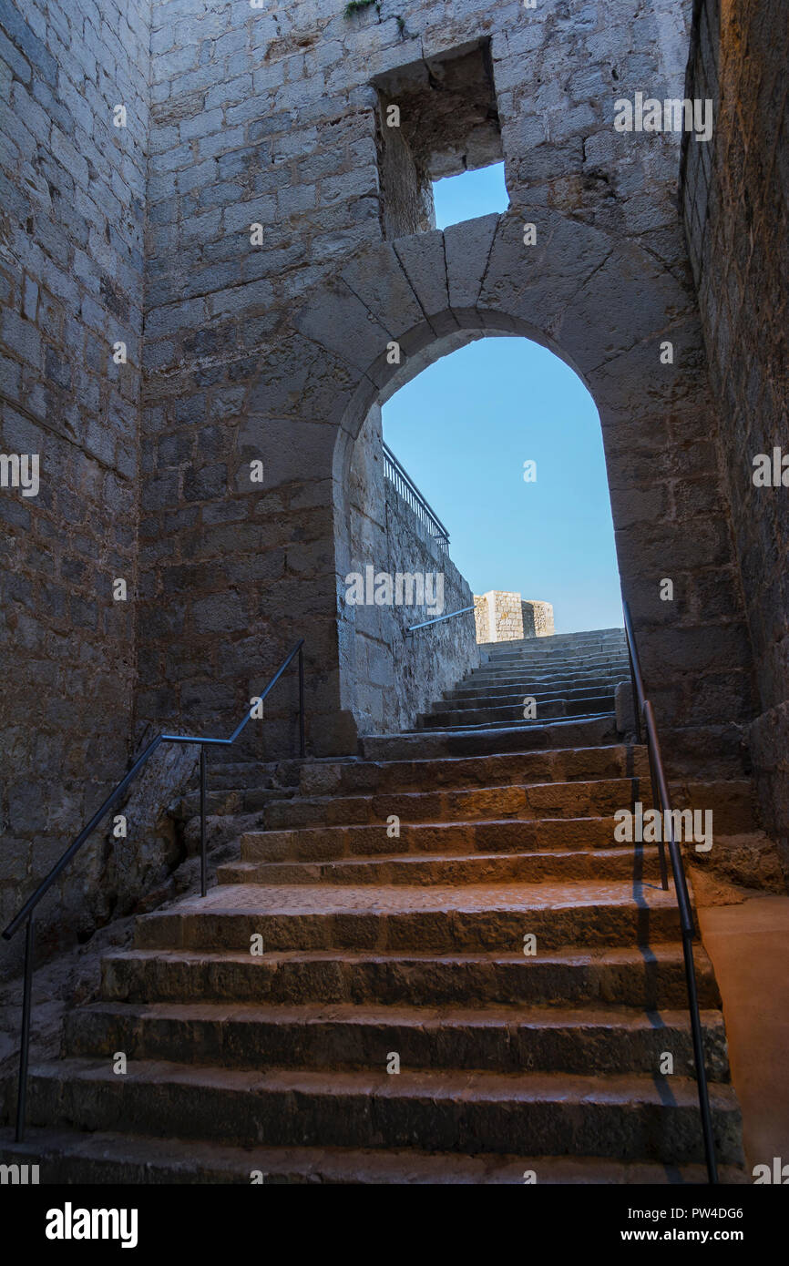 Stairs of Peniscola Castle  , Costa del Azahar, province of Castellon, Valencian Community, Spain Stock Photo