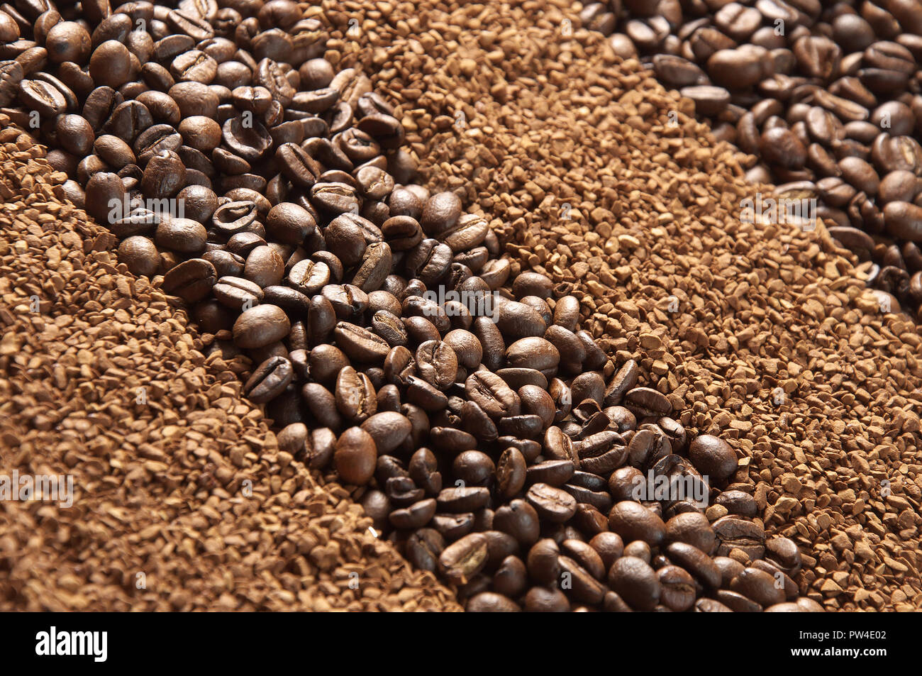 Coffee beans. Coffee granules as background or texture. Coffee beans