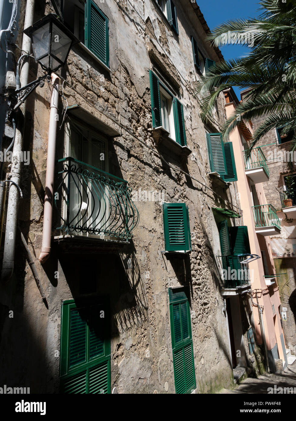 House with green shutters, Sorrento, Campania, Italy. Stock Photo