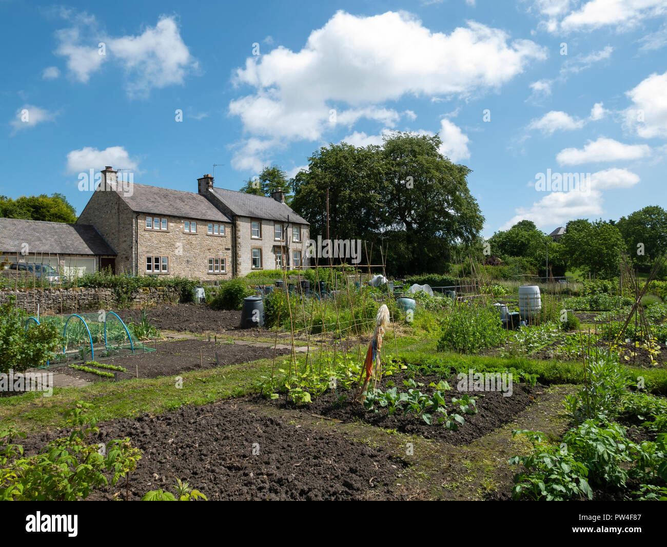 Allotments in Great Longstone, The Peak District National Park, Derbyshire, England. Stock Photo