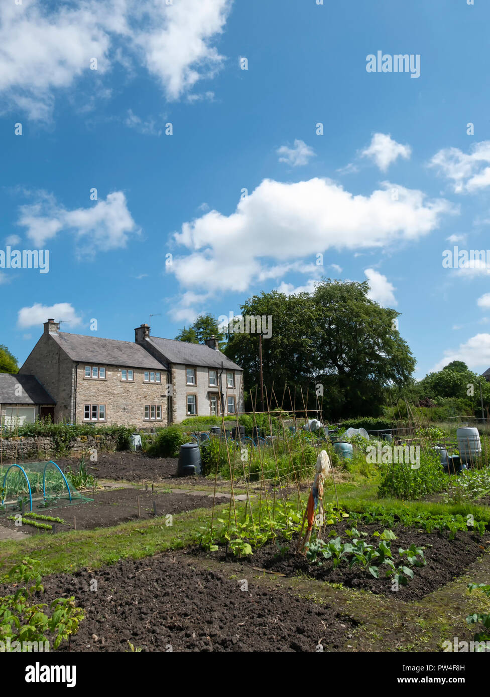 Allotments in Great Longstone, The Peak District National Park, Derbyshire, England. Stock Photo