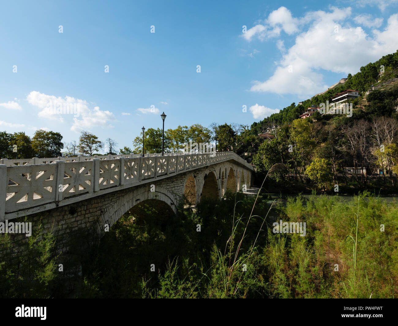 Gorica Bridge, Berat, Berat County, The Republic of Albania. Stock Photo