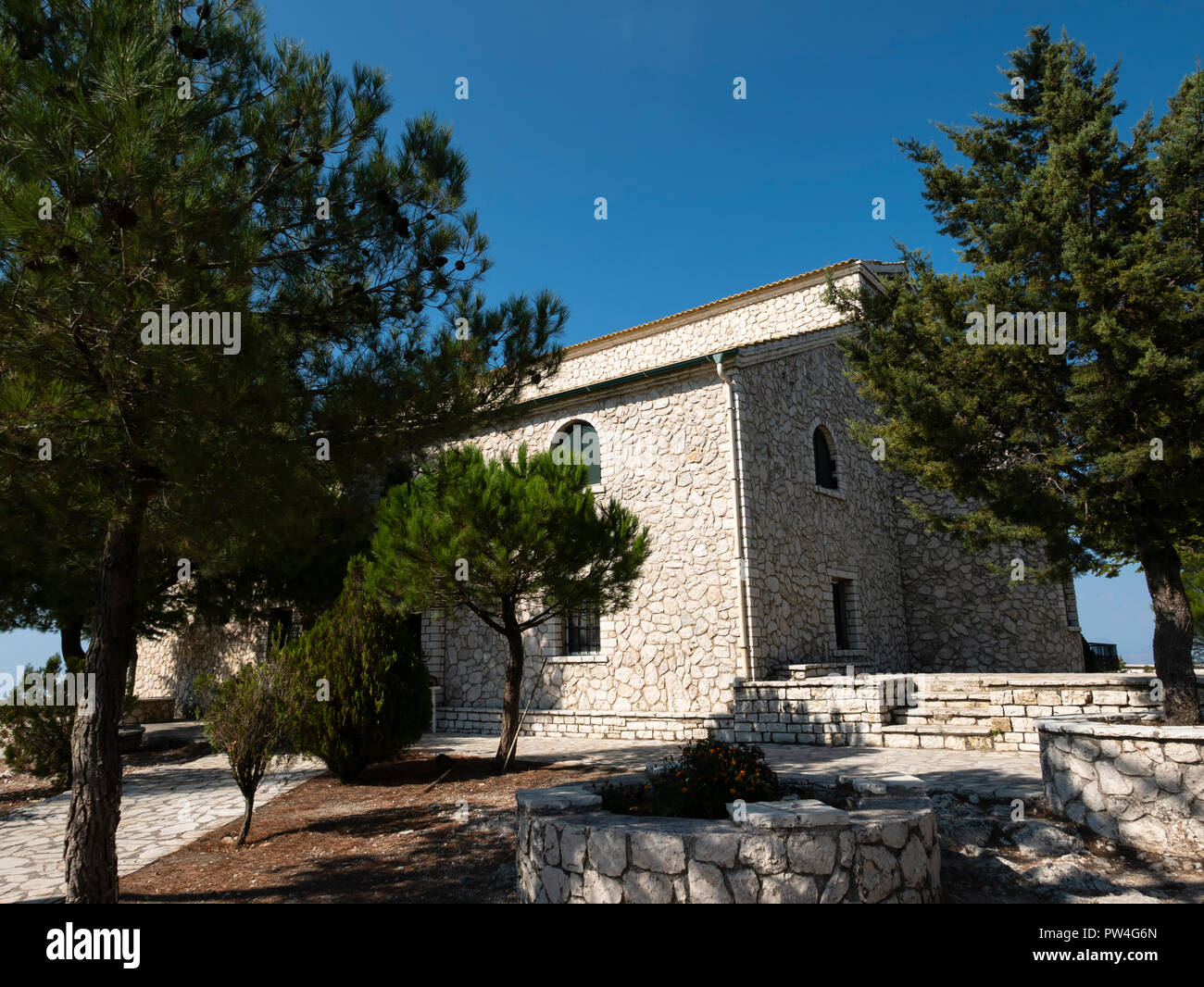 Mount Pantokrator Monastery Mount Pantokrator, Corfu, Ionian Islands, Greece. Stock Photo
