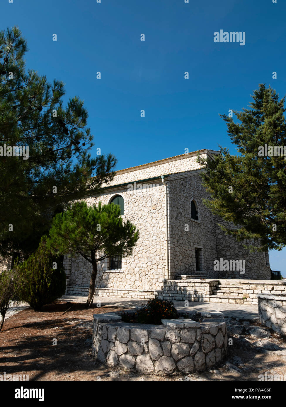 Mount Pantokrator Monastery Mount Pantokrator, Corfu, Ionian Islands, Greece. Stock Photo
