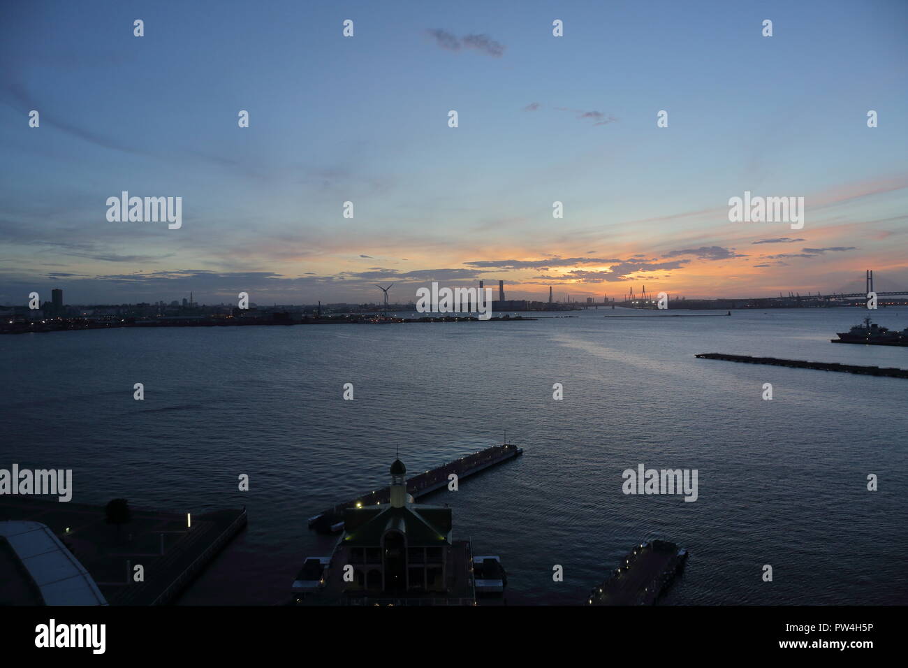 the early morning in Yokohama Port, Japan Stock Photo