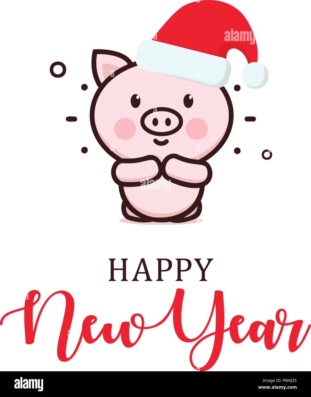 Happy New Year minimal greeting vector card. Cute pig with red santa ...