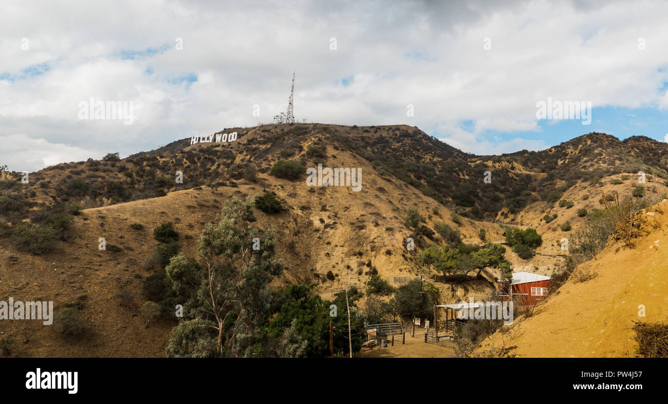 Hollywood sign seen from Bronson canyon Stock Photo