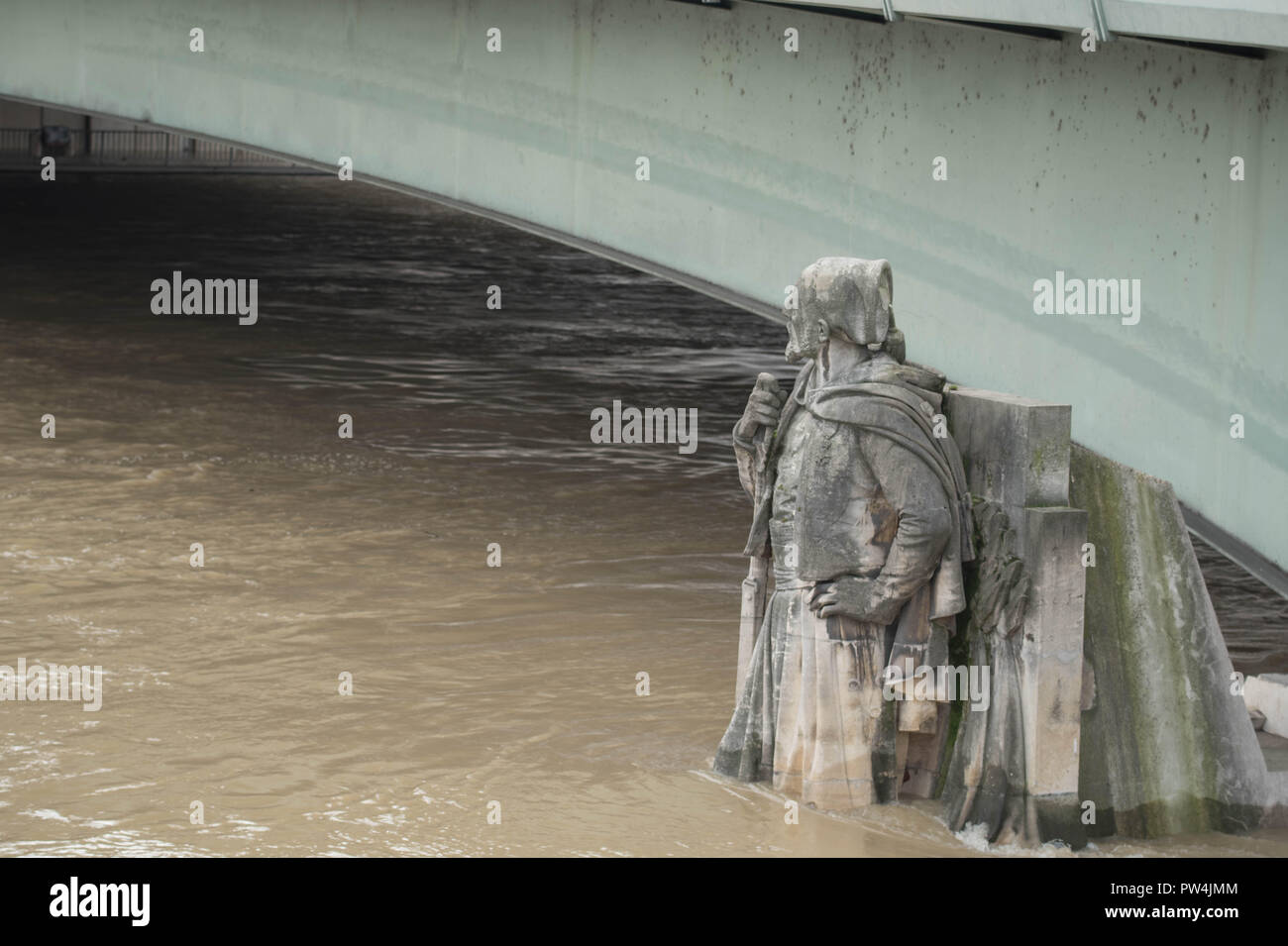 Flood of the Seine the bridge of the alma floods in Paris France Stock Photo