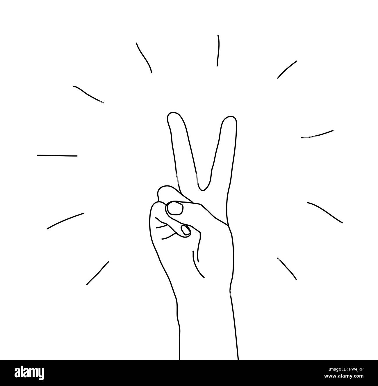 Hand victory gesture sign symbol isolated on white Stock Vector