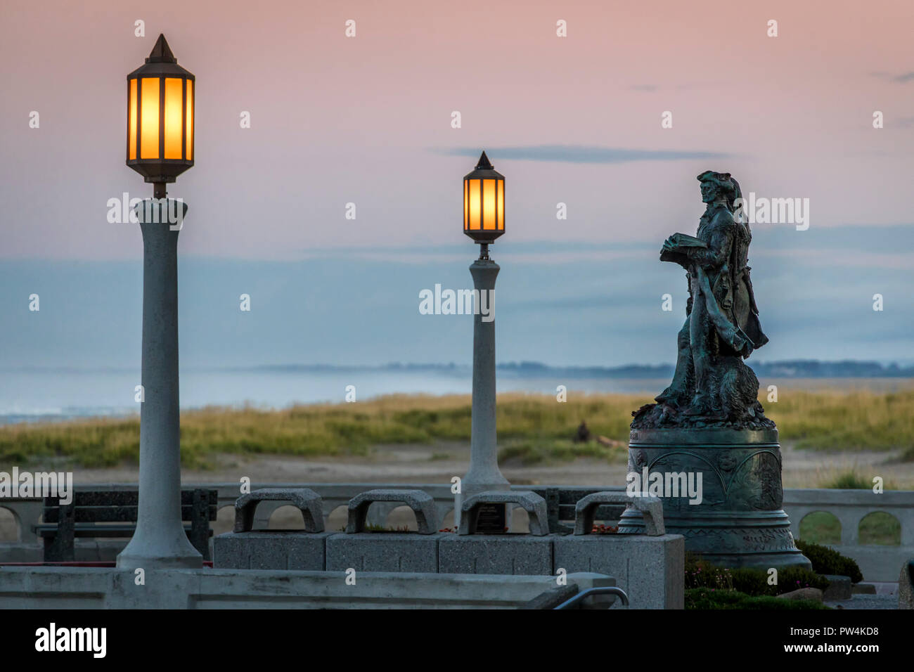 End of the Trail statue in Seaside, Oregon, USA. Stock Photo