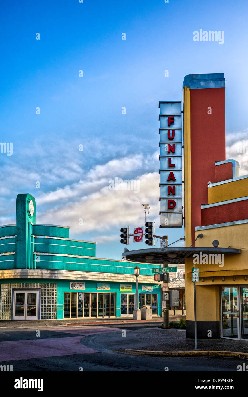 A retro feel of Seaside, Oregon's downtown area. Stock Photo