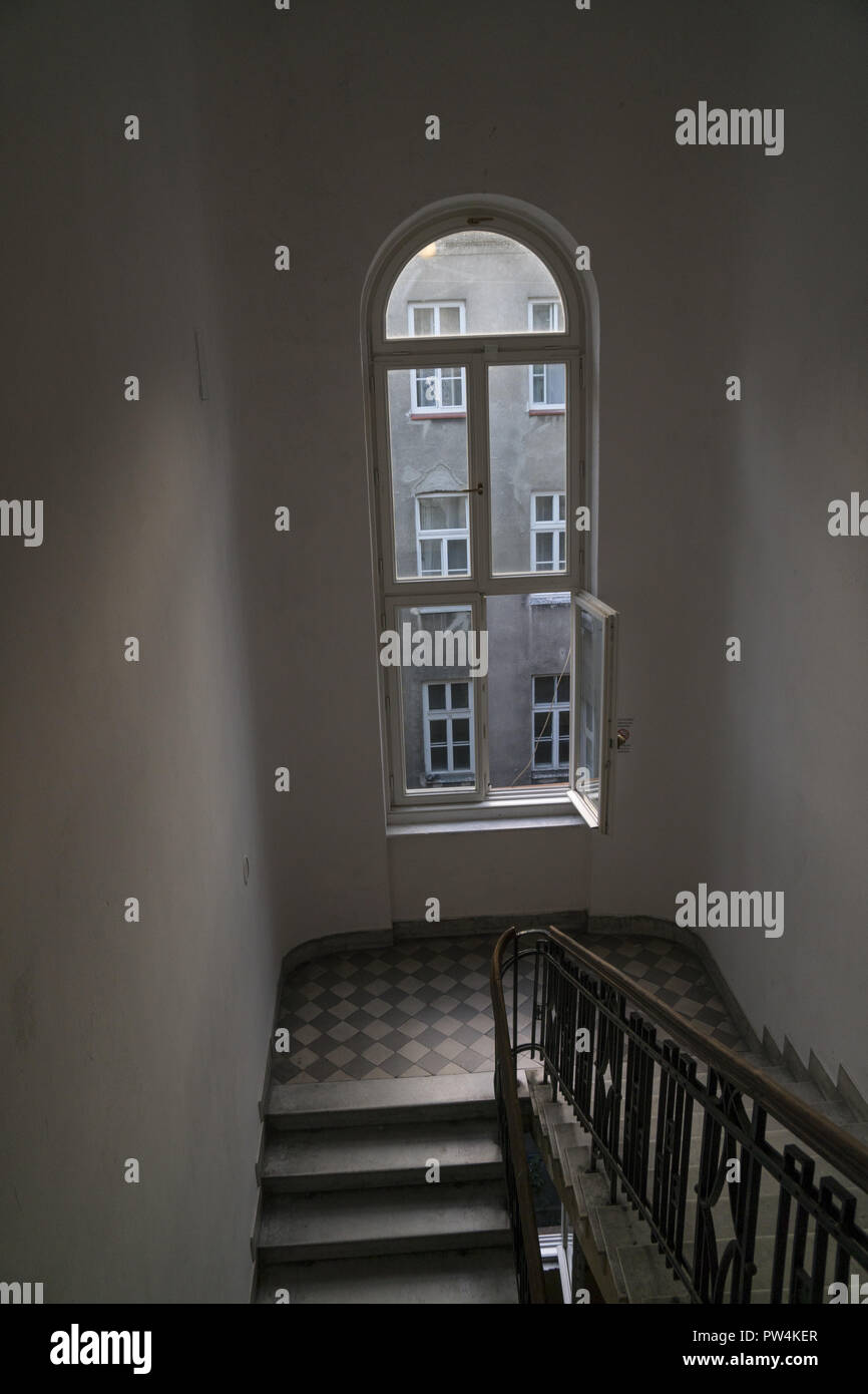 Stairway in a pre WWll building in Warsaw, Poland. Stock Photo