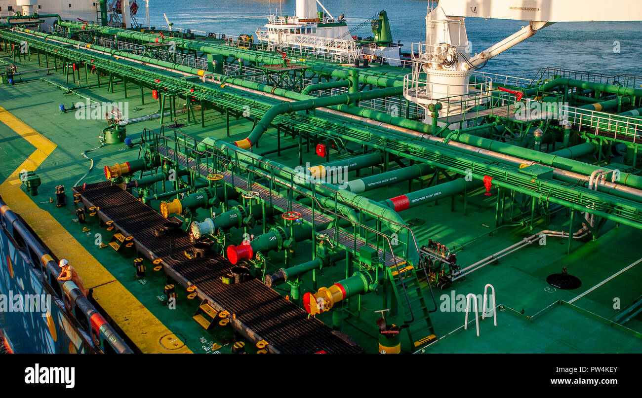 High angle view of oil exploration platform in sea Stock Photo
