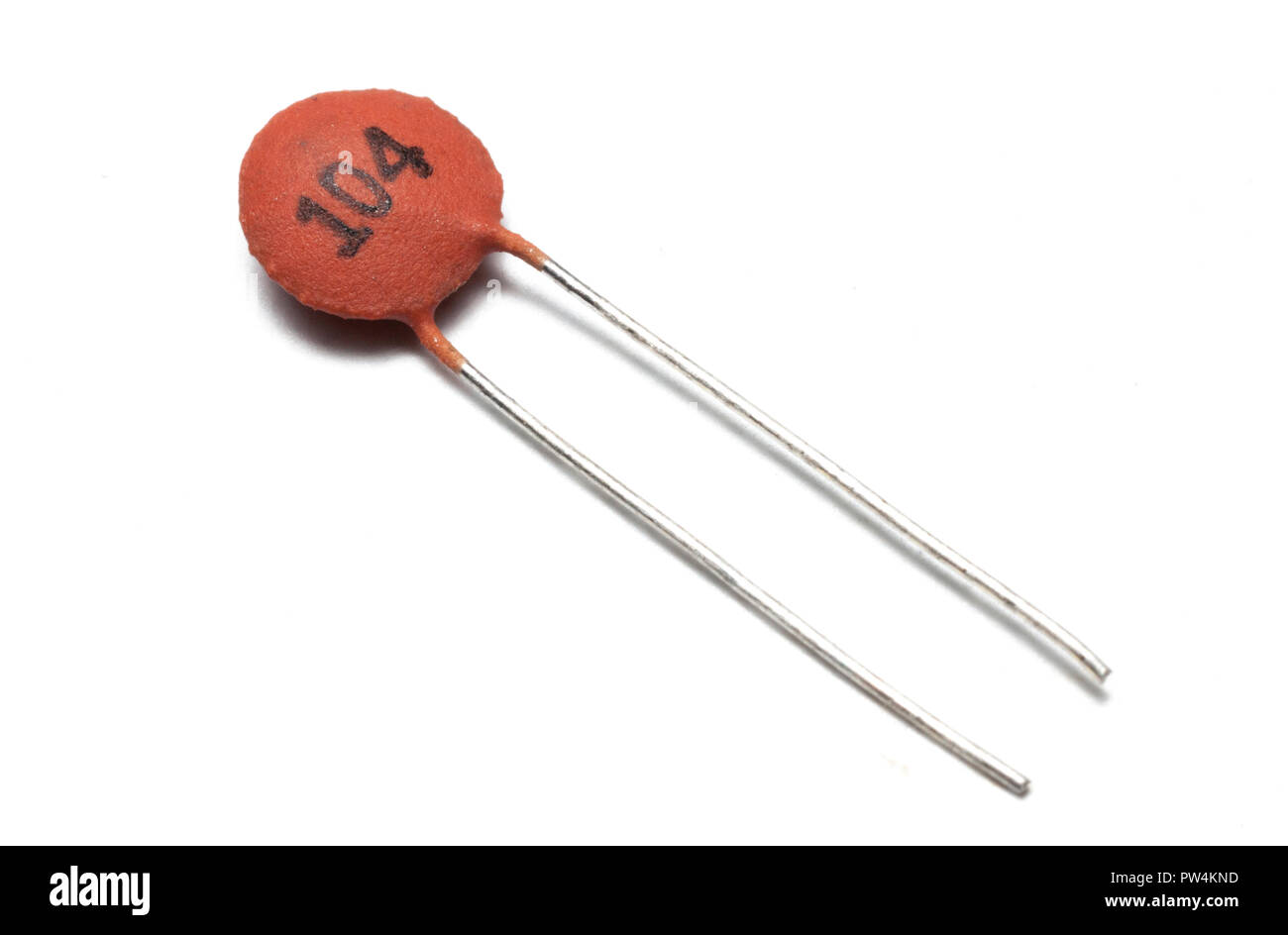 Ceramic capacitor used in electronic (104 generic capacitor) on white
