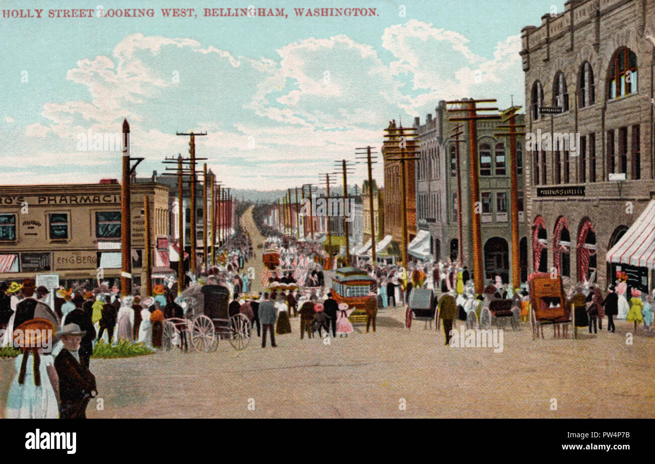 Holly Street, Bellingham Washington USA, old postcard Stock Photo Alamy