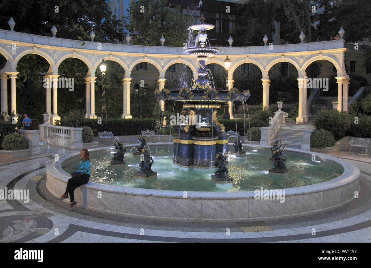 Azerbaijan, Baku, Philharmonic Fountain Park, Stock Photo
