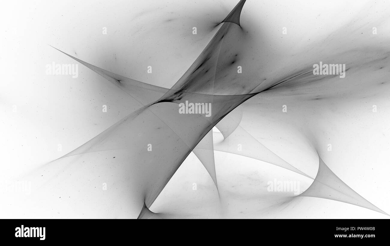 Glowing surfaces in space, new innovative technologies concept, inverted black and white effect, computer generated abstract intensity map, 3D renderi Stock Photo