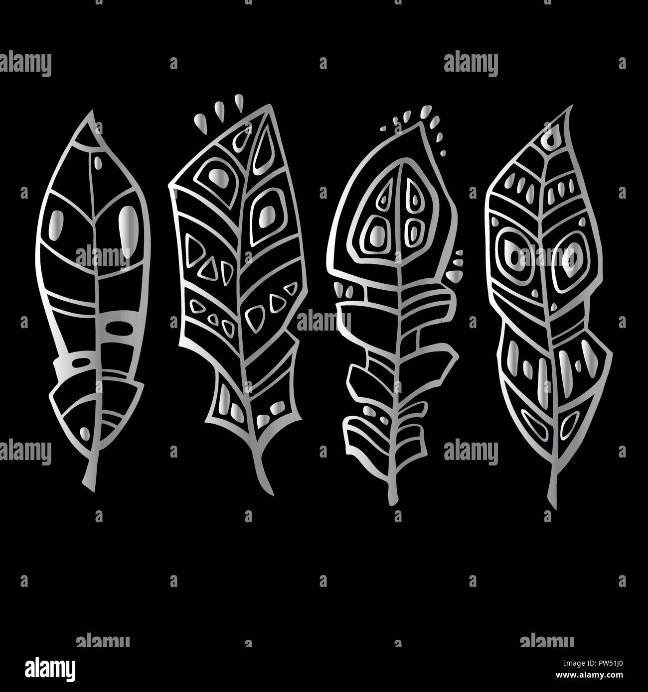 Ethnic Feathers Set. Hand drawn vector illustration Stock Vector Image ...
