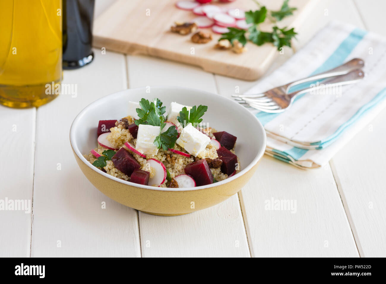 Quinoa, beetroot and feta salad. Stock Photo