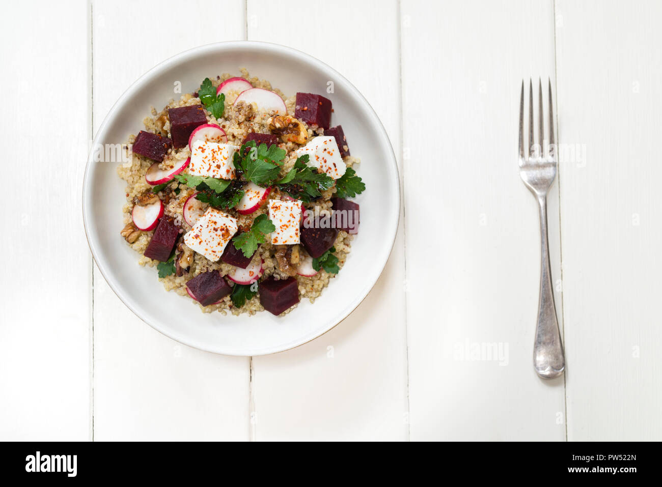 Quinoa, beetroot and feta salad. Stock Photo
