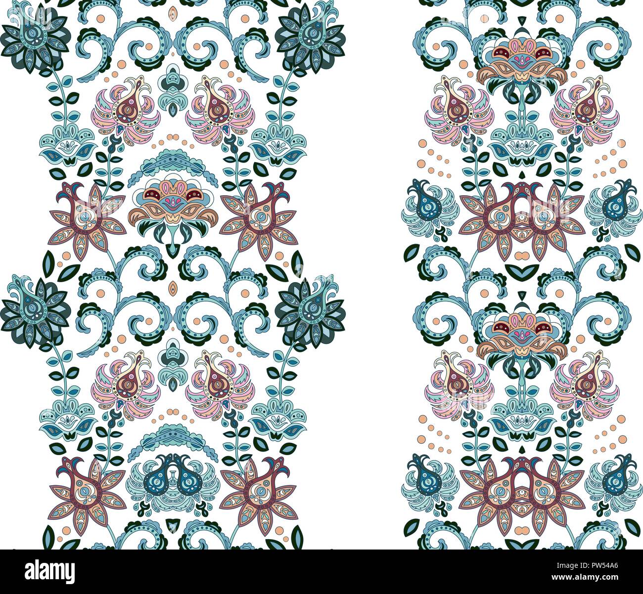 Fantastic ornament with fantasy flowers. Vector set of oriental striped