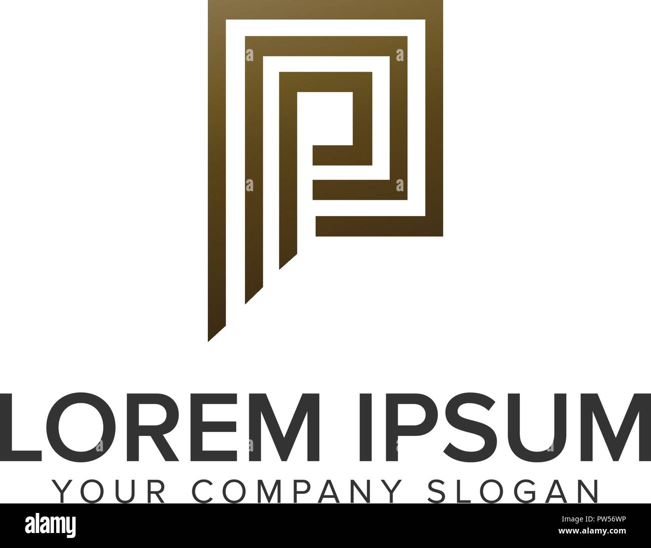 letter P luxury line logo design concept template Stock Vector Image ...