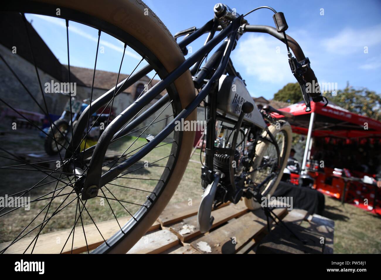 Hand Crafted Harley Davidson Board Racer at Château de Neuville in Gambais (78) – France. Stock Photo